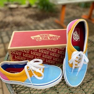Pink/blue/yellow color block vans low top lace ups